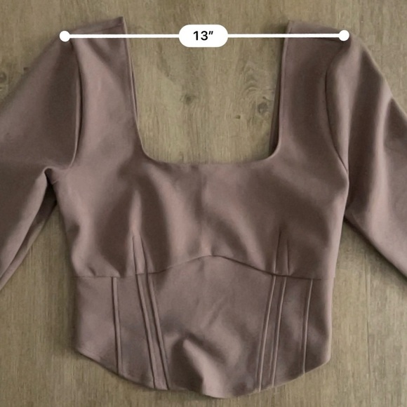 Abercrombie & Fitch Long Sleeve Corset Scoop Neck Top - Taupe Brown - Size S - Picture 11 of 13